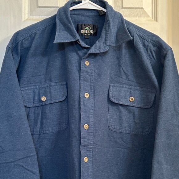Red Head Button Down Flannel Shirt Mens Large Outdoor Work Blue Long Sleeve Fall - Picture 2 of 11